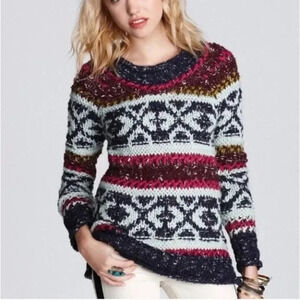 FREE PEOPLE Reed Fair Isle Sweater Multicolor Chunky Knit Alpaca Nordic Small